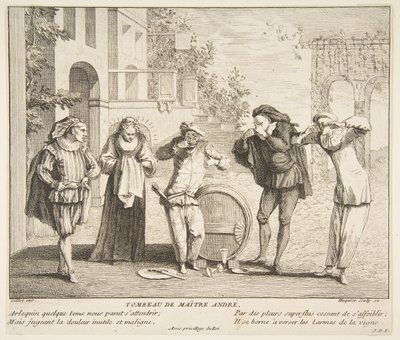 De Dood van Meester Andre door Claude Gillot, Jacques Gabriel Huquier