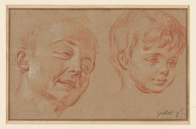 Schets van twee koppen door Claude Gillot (possibly)