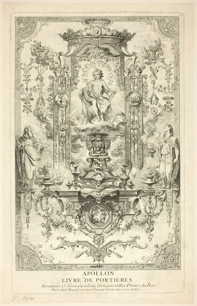 Apollo, uit Livre de Portieres door Claude Gillot