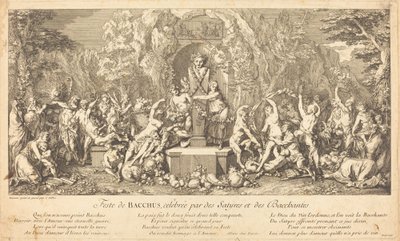 Feest van Bacchus, gevierd door saters en bacchanten door Claude Gillot