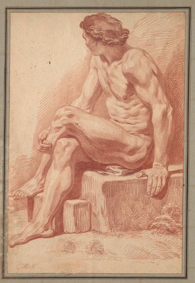 Zittende Mannelijke Naakt, 1693-1695 door Claude Gillot