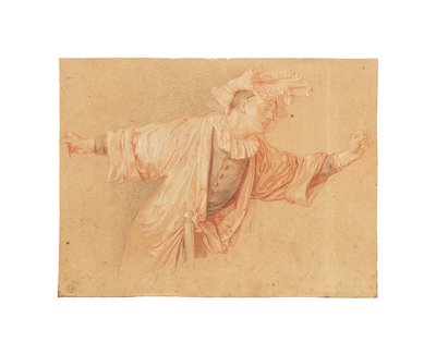 Studie voor Scaramouche, zijn armen uitgestrekt, c. 1707 door Claude Gillot