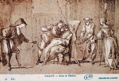Theatervoorstelling, tekening door Claude Gillot door Claude Gillot