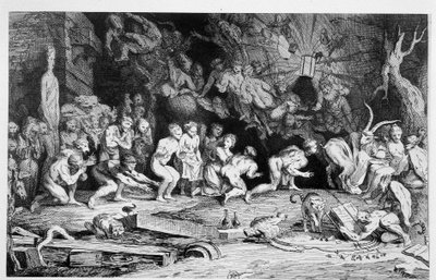 Hulde aan de duivel (Sabbatscène) - door Caylus naar C. Gillot door Claude Gillot