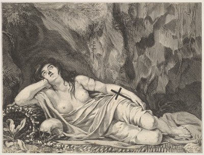 St. Maria Magdalena liggend in een grot door Claude Goyrand