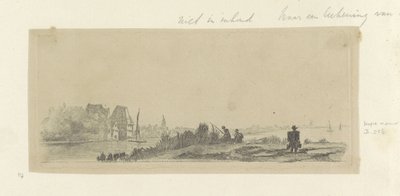 Landschap met kanaal, hengelaars en melkboer door Claude Henri Watelet (possibly)