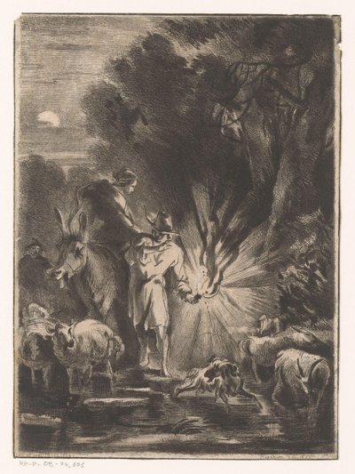 Nachtelijk landschap met herder en herderin bij een beek door Claude Henri Watelet