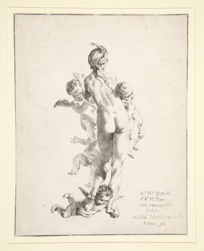 Zonder Titel (vrouwelijk naakt met putti) door Claude Henri Watelet