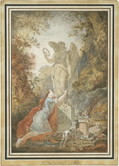 Een Kunstenaar die een Beeld van Deugd aanbidt door Claude Jean Baptiste Hoin