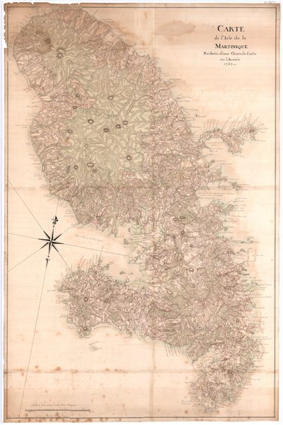 Kaart van het eiland Martinique, verkleind van een grote gemaakt in het jaar 1763, nd [1797] (manuscript) door Claude Joseph Sauthier