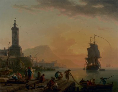 Middellandse Zeehaven. Windstilte, Avondrust door Claude Joseph Vernet