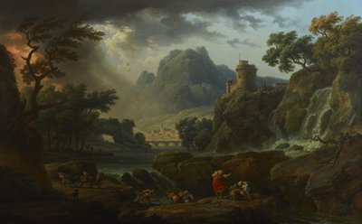 Een berglandschap met een naderende storm door Claude Joseph Vernet