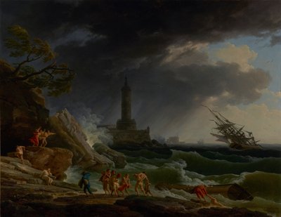 Een storm aan een mediterrane kust door Claude Joseph Vernet