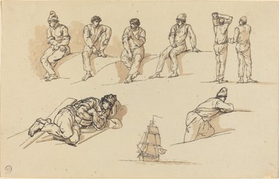 Acht Studies van Figuren en een Schip op Zee door Claude Joseph Vernet
