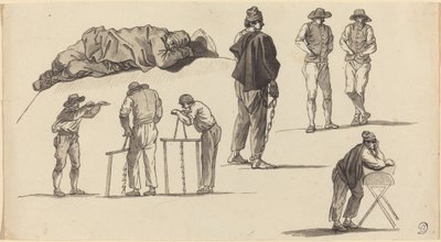 Figurenstudies, Inclusief Een Man die op de Grond Slaapt en Twee Mannen die Zagen door Claude Joseph Vernet