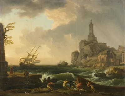 Vuurtoren van Genua en de Tempel van Minerva Medica door Claude Joseph Vernet