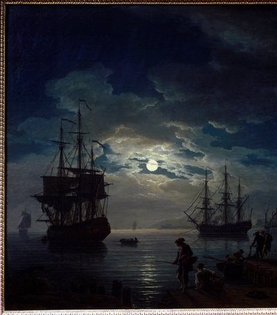 Vissen bij maanlicht (detail) door Claude Joseph Vernet