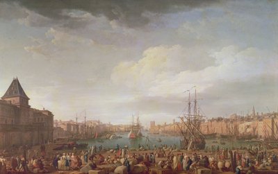 Ochtendzicht op de Binnenhaven van Marseille en het Paviljoen van de Horloge du Parc, 1754 door Claude Joseph Vernet