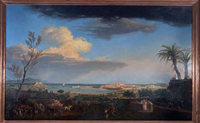 De haven van Antibes in de Provence gezien vanaf de kust van het land door Claude Joseph Vernet