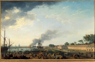 Uitzicht op de haven van Rochefort en de Koninklijke Corderie door Claude Joseph Vernet
