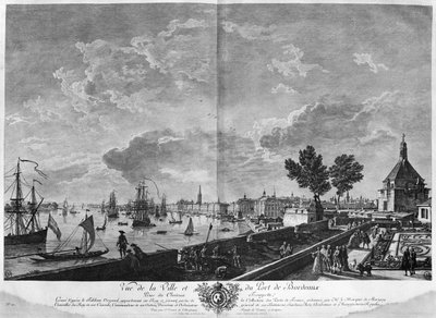 Uitzicht op de Stad en Haven van Bordeaux gezien vanaf Chateau Trompette, serie "Les Ports de France", gegraveerd door Charles Nicolas Cochin de Jongere door Claude Joseph Vernet