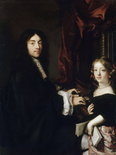 Portret van de organist Charles Couperin 1638-1678 met de dochter door Claude Lefebvre