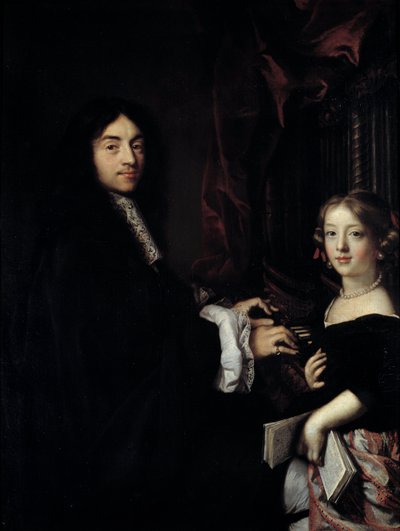 Portret van de organist Charles Couperin (1638-1679) met de dochter van de schilder door Claude Lefebvre