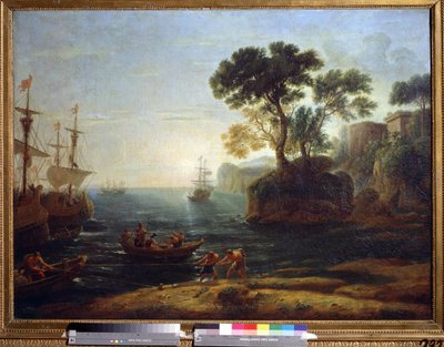 Aankomst van Aeneas in Italië, creatie van het Romeinse Rijk, schilderij van Claude Gellée genaamd Claude Le Lorrain (1600-1682), olie op doek, barokkunst, Museum voor Schone Kunsten Poesjkin, Moskou door Claude  Lorrain