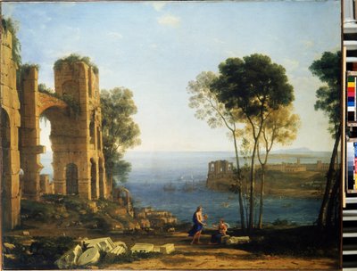 Kustzicht met Apollo en de Sibylle van Cumae door Claude  Lorrain