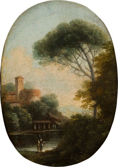 Een bebost meerlandschap, ca. 1620-82 door Claude  Lorrain