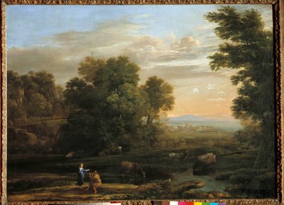 Landschap met herder die de bucolische scène flageolet speelt door Claude Lorrain