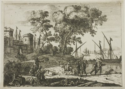 Kustscène met een kunstenaar die tekent door Claude Lorrain