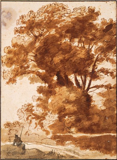 Groep Bomen en Rustende Herder, 1630s door Claude Lorrain