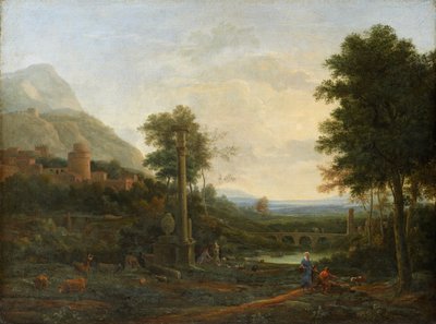 Landschap met een Zuil en Figuren door Claude Lorrain