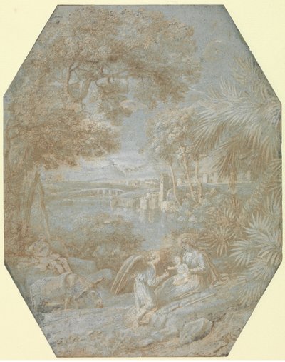 Landschap met de rust tijdens de vlucht naar Egypte, 1645 door Claude Lorrain