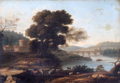 Pastoraal landschap met de Ponte Molle, Rome door Claude Lorrain