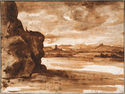 Tiberlandschap ten noorden van Rome met donkere bewolkte lucht door Claude Lorrain