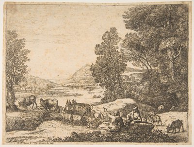 Herder en Herderin die Gesprekken Voeren in een Landschap, ca. 1651 door Claude Lorrain