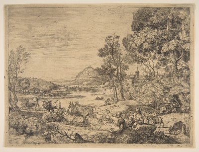 Herder en Herderin Gesprek in een Landschap door Claude Lorrain