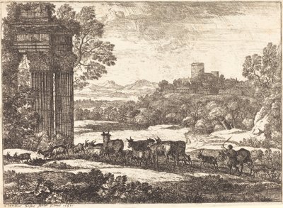De kudde keert terug in stormachtig weer (Le troupeau en marche par un temps orageux) door Claude Lorrain