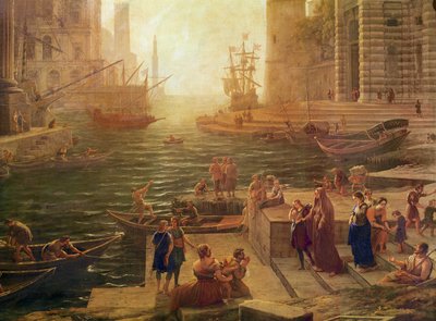 Het inschepen van de Heilige Romeinse Sint Paulus in Ostia (detail) door Claude Lorrain
