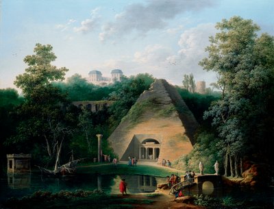 De piramide bij het kasteel van Maupertuis, ca. 1785 door Claude Louis Chatelet