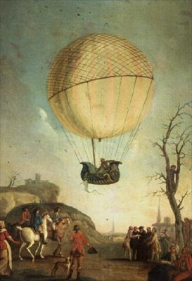 Robert stijgt opnieuw op in Nesle na de eerste vlucht in een waterstofballon door Claude Louis Desrais