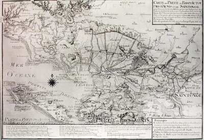 Atlas 131 H f.42 Kaart van Bas Poitou, Aunis en Saintonge met de moerassen van de Baai van Aiguillon in 1716 door Claude Masse
