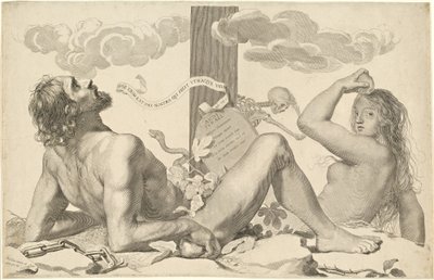 Adam en Eva aan de voet van het kruis door Claude Mellan