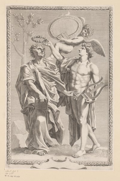 Apollo kroont Publius Vergilius Maro door Claude Mellan