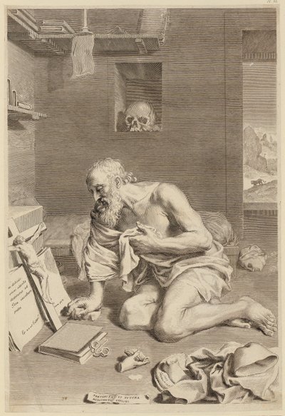 Boetvaardige heilige Hiëronymus door Claude Mellan