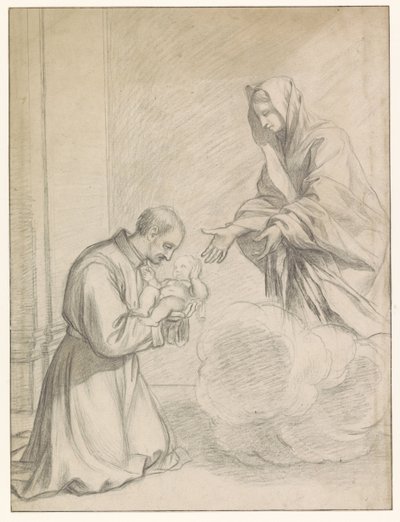 De H. Cajetanus van Thiene neemt van Maria het Christuskind in de armen door Claude Mellan
