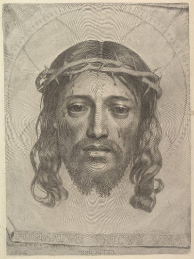 Gezicht van Christus op het doek van Sint Veronica door Claude Mellan