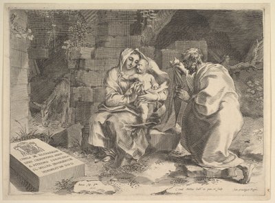 Heilige Familie rustend tijdens de vlucht naar Egypte door Claude Mellan